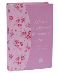 Bíblia da Mulher Vitoriosa Média Rosa x Floral com Indice